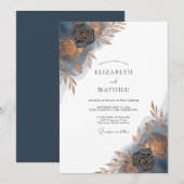 Invitation Fleurs de mariage Indigo Brushstroke Bloom (Devant / Derrière)