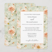 Invitation Fleurs de mariage jolies pêche menthe (Devant / Derrière)