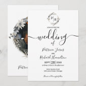 Invitation Fleurs de mariage monogramme Calligraphie moderne (Devant / Derrière)
