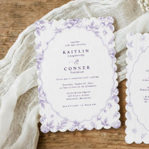 Invitation Fleurs de mariage ovales vintage lavande violet fr
