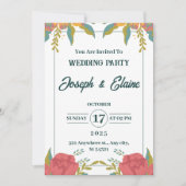 Invitation Fleurs de mariage rose et vert (Devant)