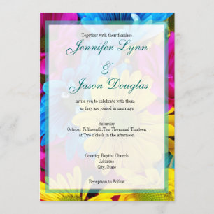 Invitation Fleurs de mariage rose Turquoise Gerber Daisy Invi