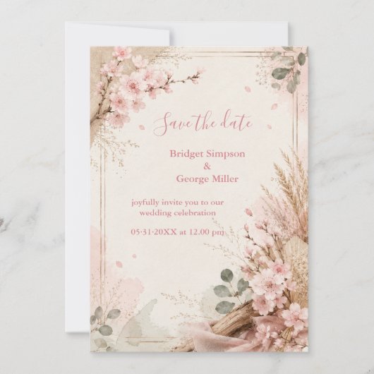 Invitation Fleurs de mariage rustiques Boho Sakura (Devant)