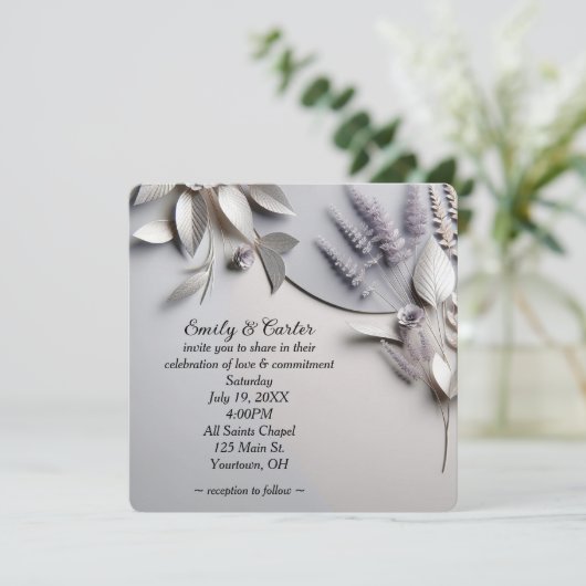 Invitation Fleurs De Mariage Sur Argent (Debout devant)