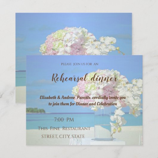 Invitation Fleurs de mariage sur la plage Dîner de répétitio (Devant / Derrière)