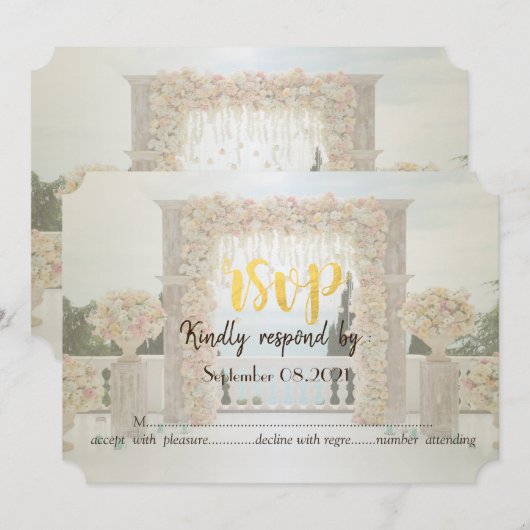 Invitation Fleurs de Mariage sur une Arche de Plage Réponse R (Devant / Derrière)