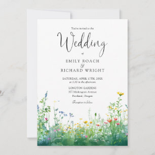 Invitation Fleurs de mariage tout en un aquarelle sauvage