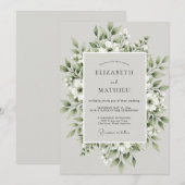 Invitation Fleurs de mariage vert sauge (Devant / Derrière)