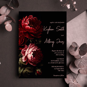 Invitation Fleurs de mariage vintage sombres et lunatiques, t