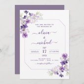 Invitation Fleurs de mariage violet poussiéreux et verdure (Devant / Derrière)