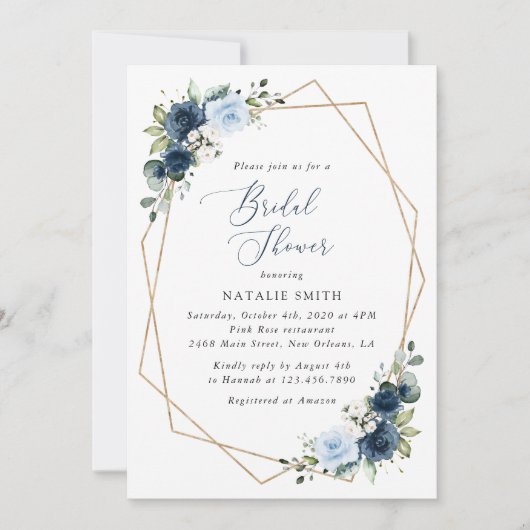 Invitation Fleurs de marine, Fleurs bleues, Boho, Fête des ma (Devant)