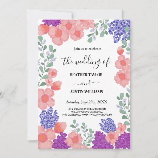 Invitation Fleurs de menthe rose Aquarelle Mariage Botanique (Devant)