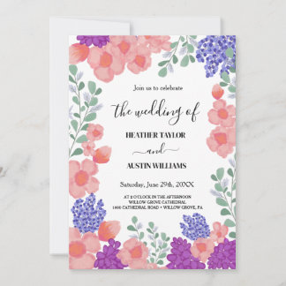 Invitation Fleurs de menthe rose Aquarelle Mariage Botanique