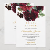 Invitation Fleurs de merlot rouge profond et mariée d'hiver o (Devant / Derrière)