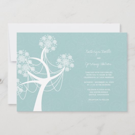 Invitation Fleurs de neige Lumières Mariage d'hiver Invitatio (Devant)