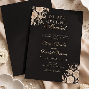 Invitation Fleurs de Noces Or Noir Nous Nous Marions Mariage