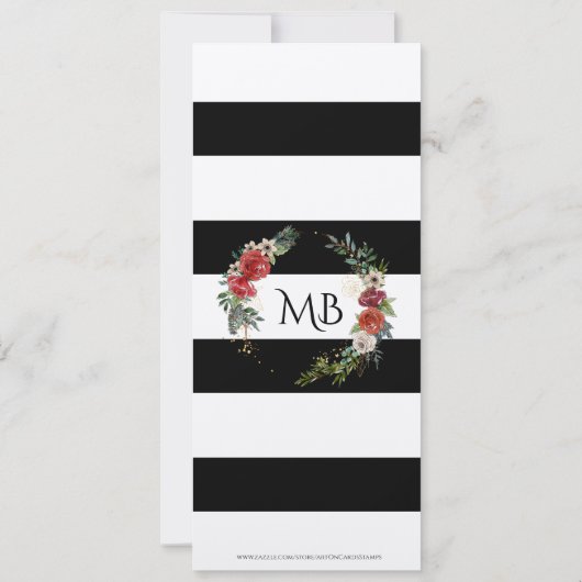 Invitation Fleurs de Noël couronnes et rayures (Dos)