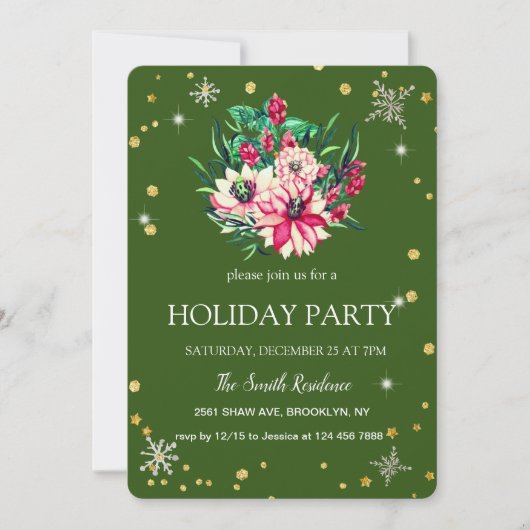Invitation Fleurs de Noël Diamants mignons (Devant)