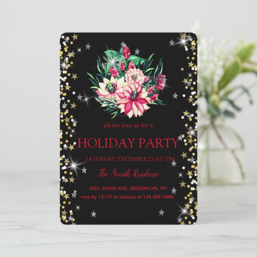 Invitation Fleurs de Noël Diamants mignons (Debout devant)