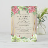 Invitation Fleurs de Noël élégantes avec de l'or et de la Bou (Debout devant)