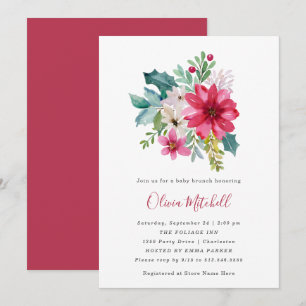 Invitation Fleurs de Noël et baies   Brunch pour bébé
