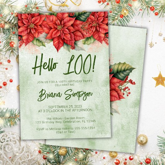 Invitation Fleurs de Noël Fête du 100e anniversaire Floral