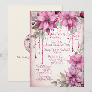 Invitation Fleurs de Noël roses Fête de Noël annuelle