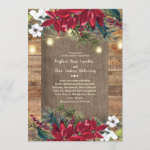 Invitation Fleurs de Noël Rouge RustiqueLumière scintillante