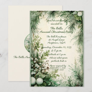 Invitation Fleurs de Noël vertes Fête de Noël annuelle