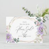 Invitation Fleurs de Paeonie Violette Veux-tu être ma demoise (Debout devant)