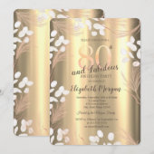 Invitation Fleurs de Pampas Boho Or 80e Anniversaire (Devant / Derrière)