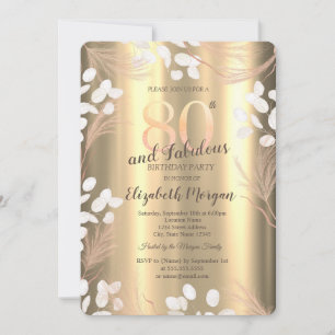 Invitation Fleurs de Pampas Boho Or 80e Anniversaire