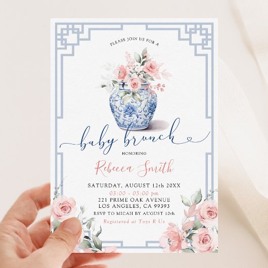 Invitation Fleurs de paon rose rose Baby Brunch Chinois