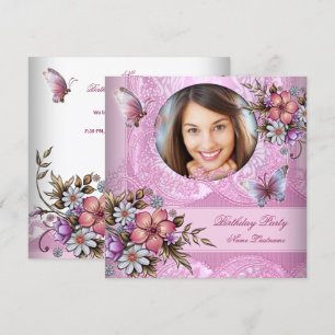 Invitation Fleurs de papillon blanches roses jolies Fête d'an