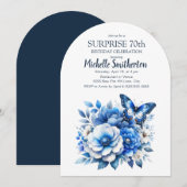 Invitation Fleurs de papillon bleu Arche Surprise 70e anniver (Devant / Derrière)