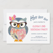 Invitation Fleurs de papillon de chouette Filles Anniversaire (Devant)