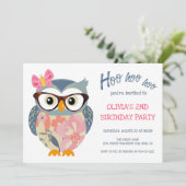 Invitation Fleurs de papillon de chouette Filles Anniversaire (Debout devant)