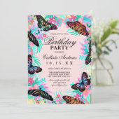 Invitation Fleurs de papillon Feuille Aquarelle Anniversaire (Debout devant)