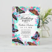 Invitation Fleurs de papillon Feuille Aquarelle Anniversaire (Debout devant)