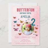 Invitation Fleurs de papillon mignonne Fille fête d'anniversa (Devant)