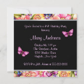 Invitation Fleurs de papillon rose anniversaire de femme (Dos)