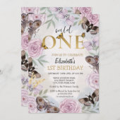 Invitation Fleurs de papillons Wild One Anniversaire (Devant / Derrière)