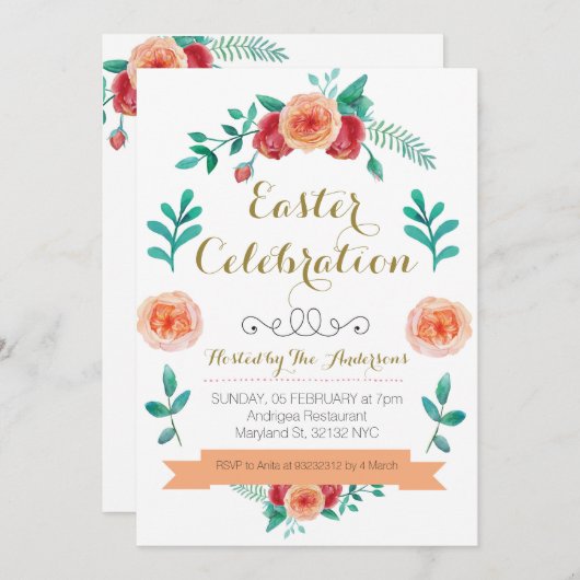 Invitation Fleurs de Pâques (Devant / Derrière)