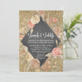 Invitation Fleurs de Parties scintillant d'or Chalkboard Brun (Debout devant)