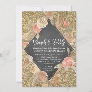 Invitation Fleurs de Parties scintillant d'or Chalkboard Brun