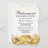 Invitation Fleurs de Parties scintillant d'or fête de retrait (Devant)