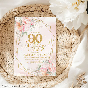 Invitation Fleurs de Parties scintillant en or rose pâle chic