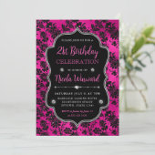 Invitation Fleurs de Parties scintillant roses et noires Dama (Debout devant)