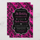 Invitation Fleurs de Parties scintillant roses et noires Dama (Devant / Derrière)