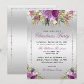 Invitation Fleurs de parties scintillant, Soirée de Noël enca (Devant / Derrière)